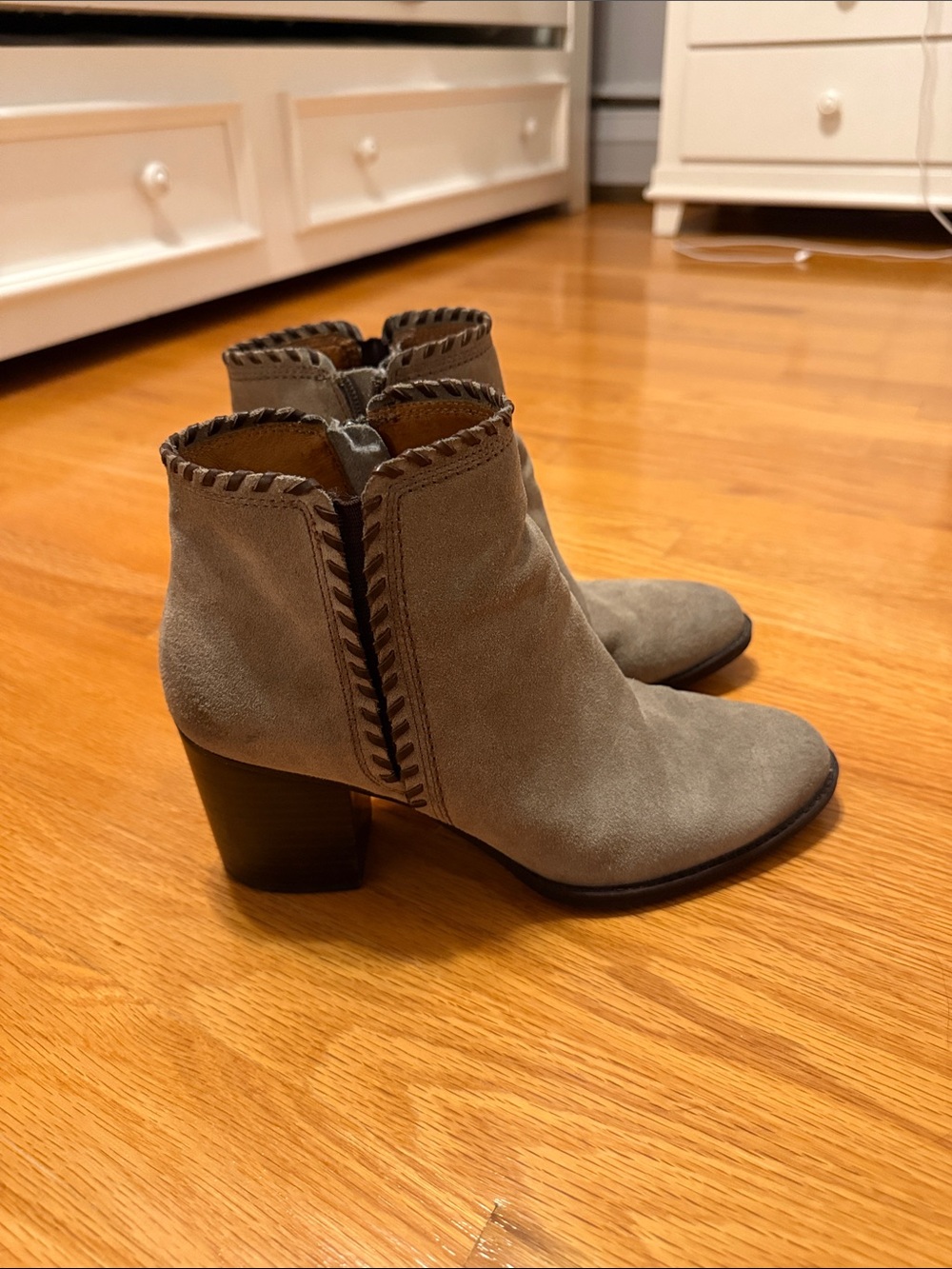 Sofft Gray Suede Whipstitch Ankle Booties